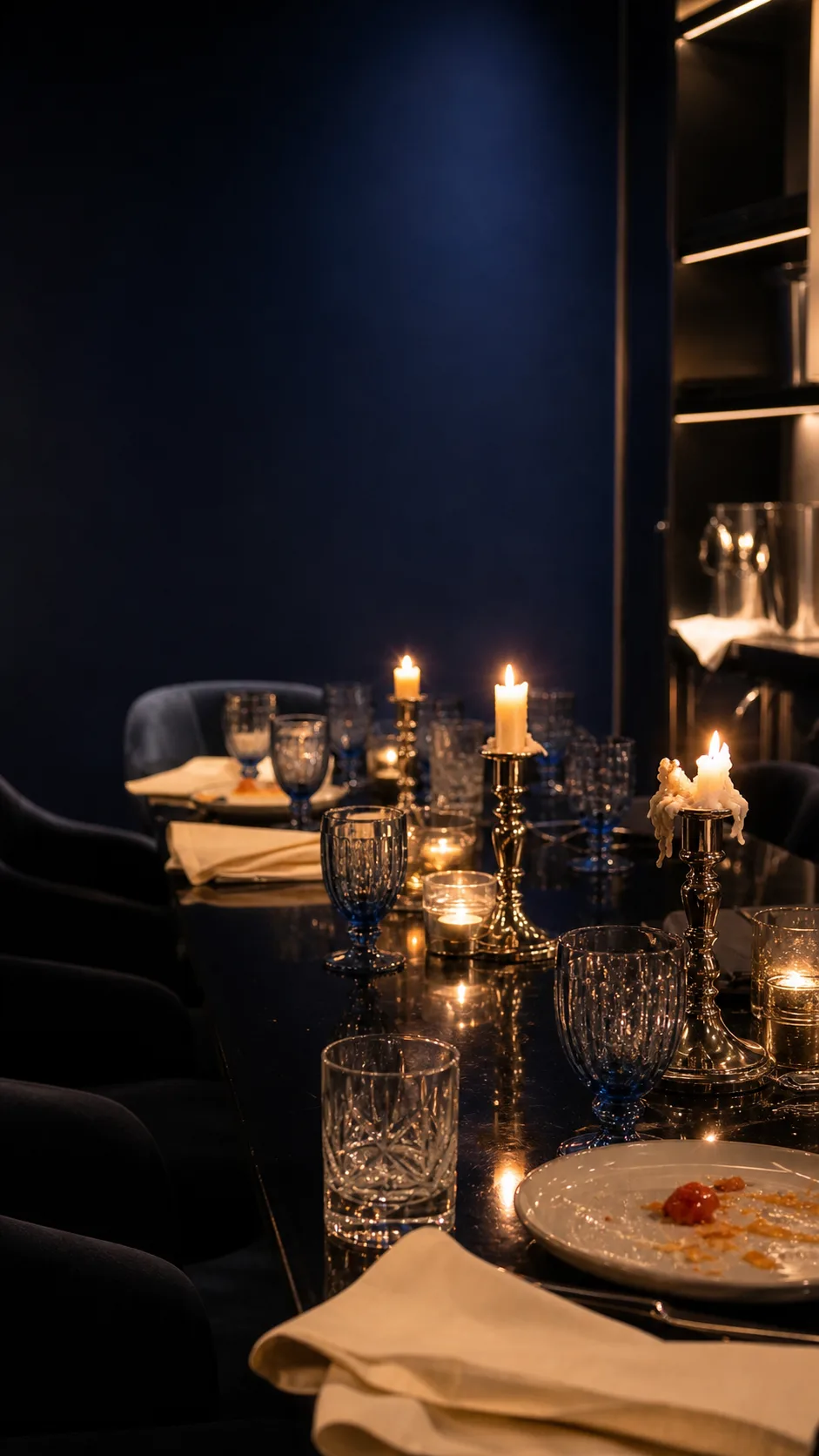 Cobalt private dining room lit by candlelight