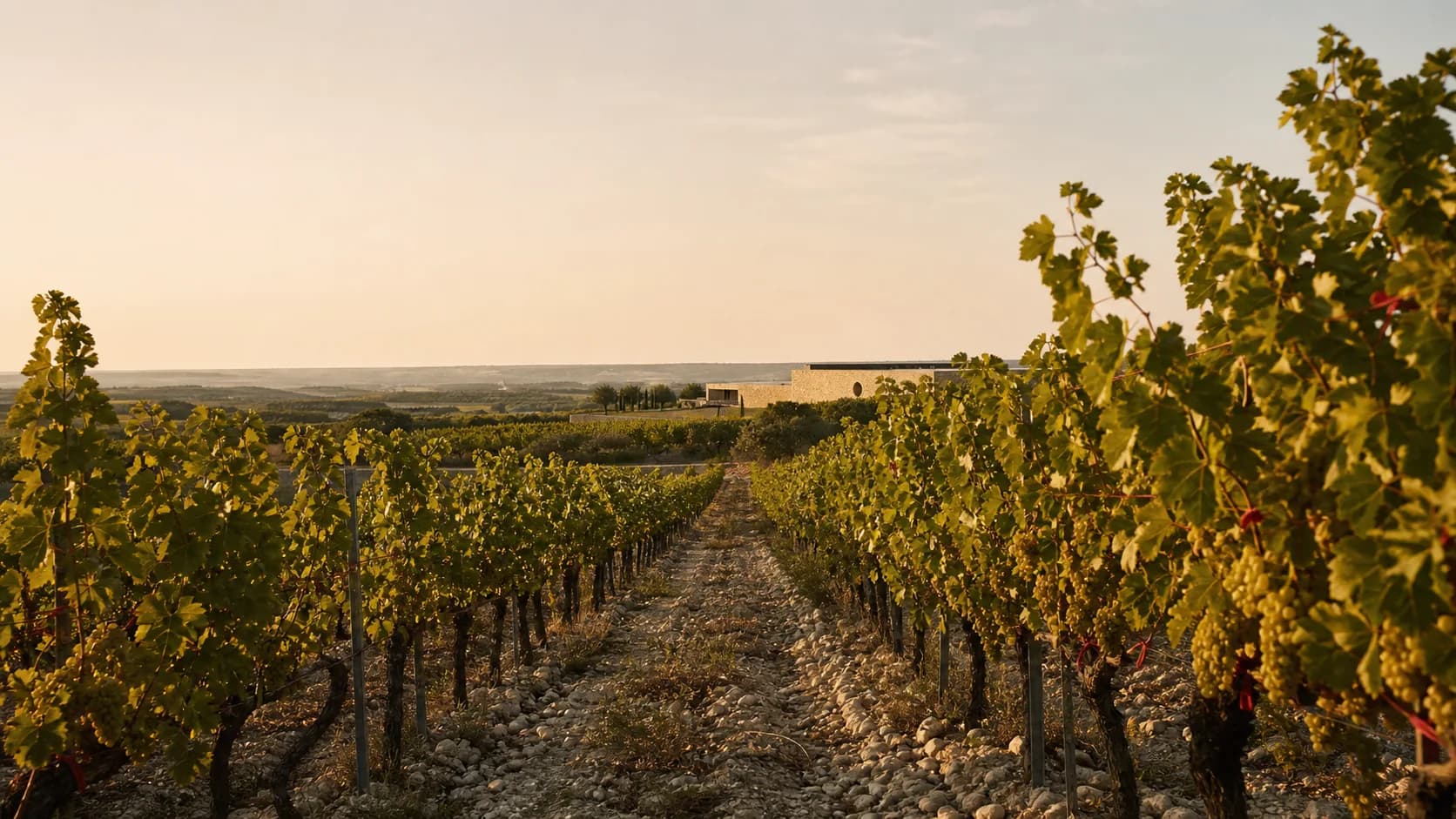 Vineyard rows leading toward Alder Estate